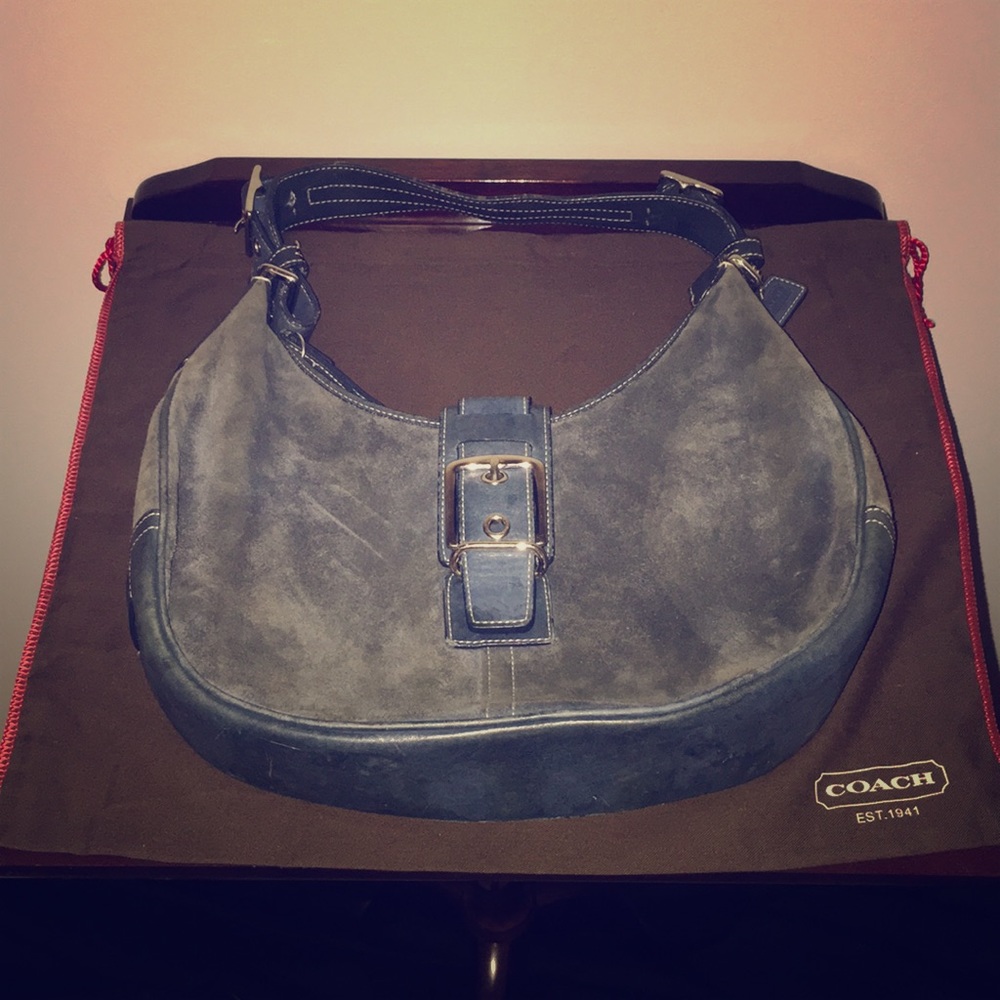 Authentic Blue Suede Coach Leather Shoulder Purse